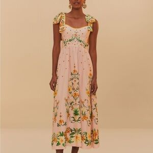 FARM Rio Pink Midi Sundress with Sweetheart Neckline